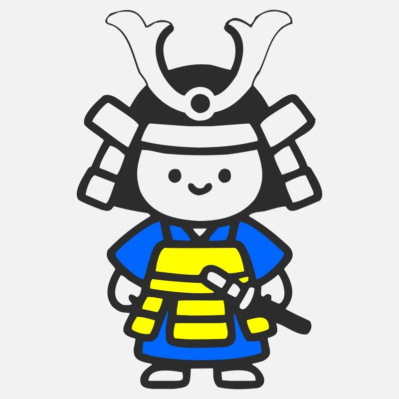 Kawaii Samurai Child in Yellow Blue