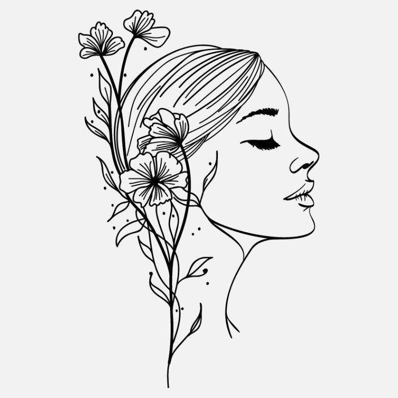 Femme de profil avec une silhouette fleurie