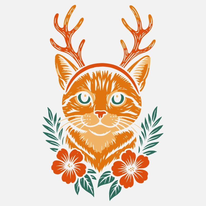 Cerf chat avec couronne de fleurs