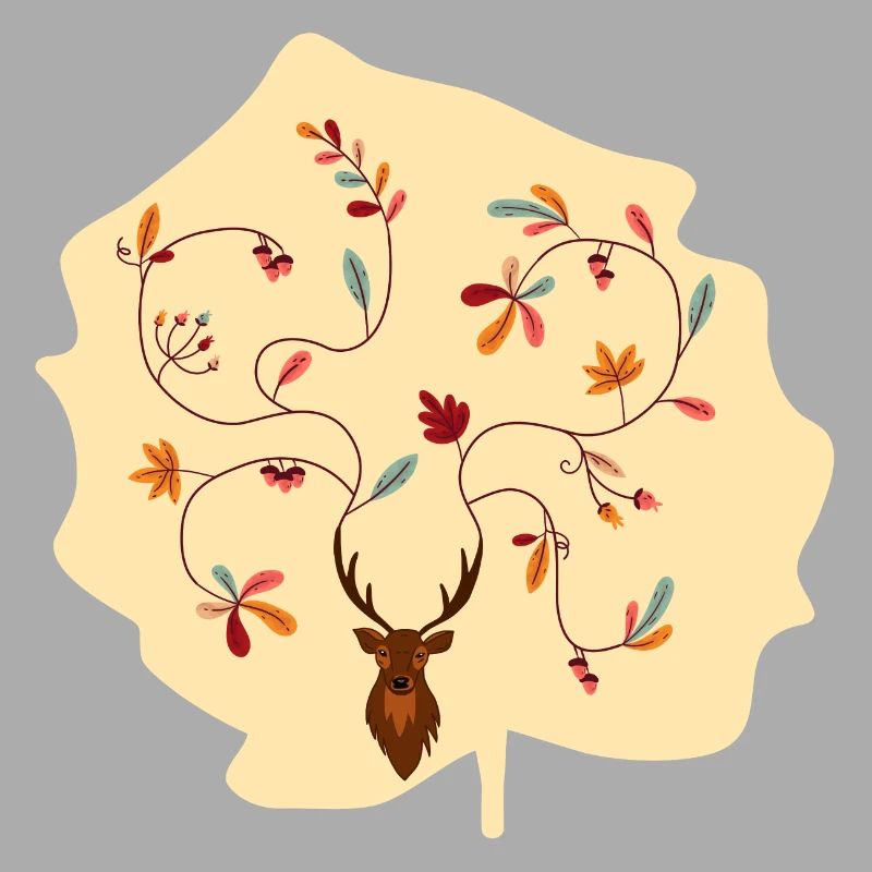 Hirsch im Herbst Geschenk Idee Geweih mit Blättern