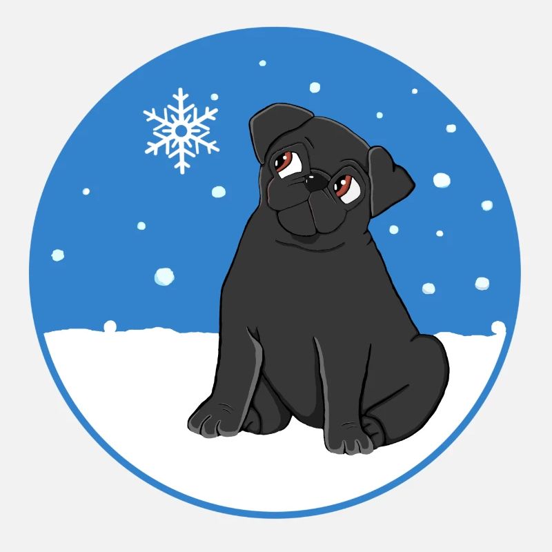 Schwarzer Mops im Schnee