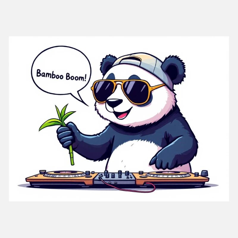 DJ Panda mit Brille und Bambusstab