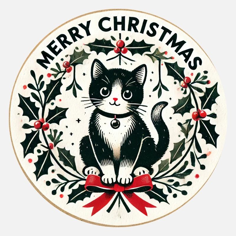 Couronne de houx festive en forme de chat noir