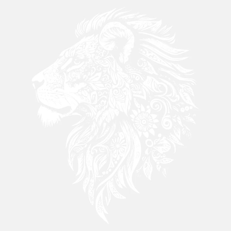 Powerful lion's head with floral dynamics