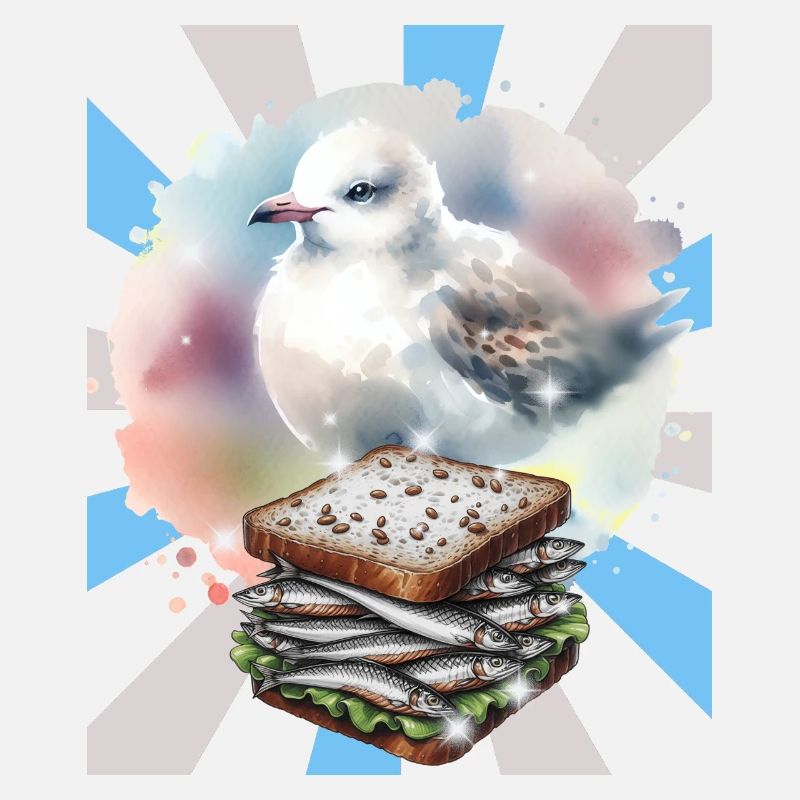 Fisch und Möwe Sandwich Illustration