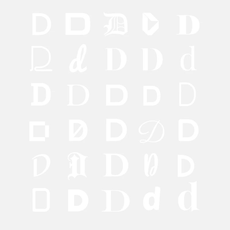 D Glyph Parade: Varied Typeface D Letters