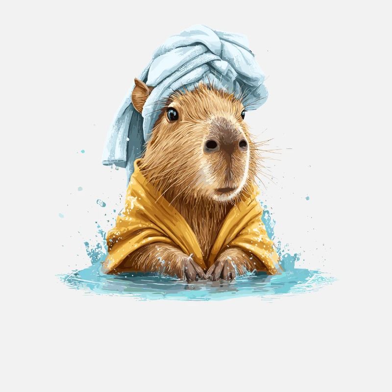 Kapybara en serviette de bain et peignoir
