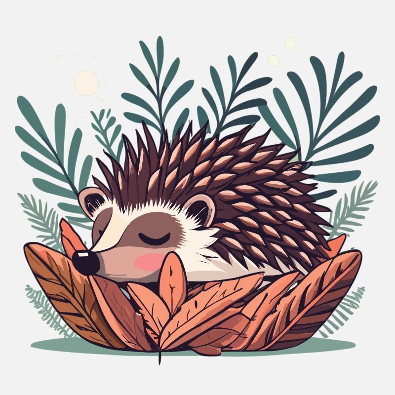 Cute sleeping hedgehog in bushes