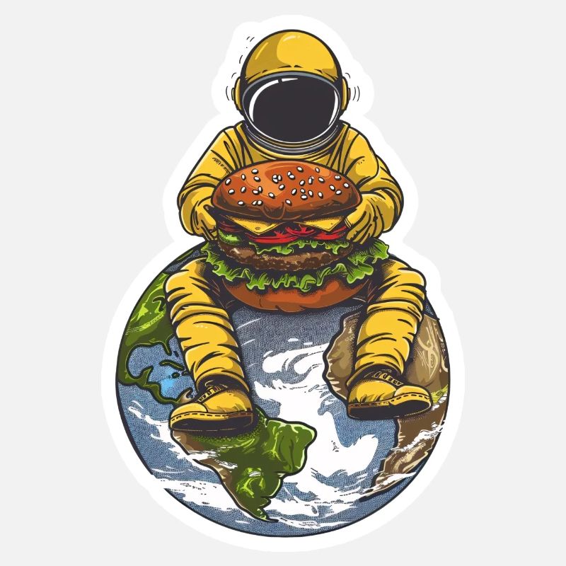 Un astronaute est heureux de son hamburger dans l’espace