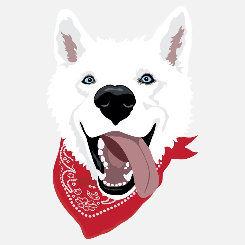 Husky blanc avec bandana et expression vive