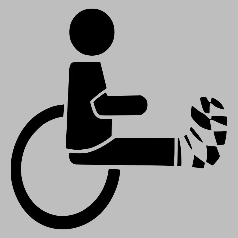 Rollstuhlfahrer mit Bein in Gips #