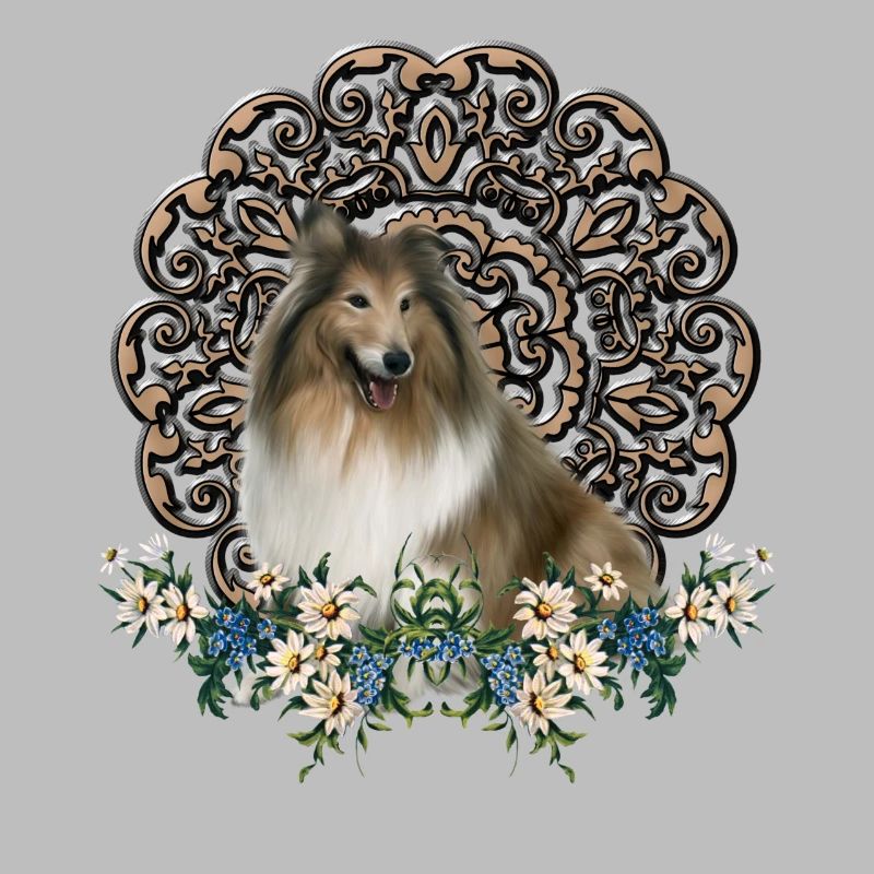 Collie mignon avec des fleurs