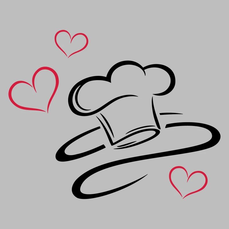 Cuisinier, logo, chapeau de chef avec trois coeurs
