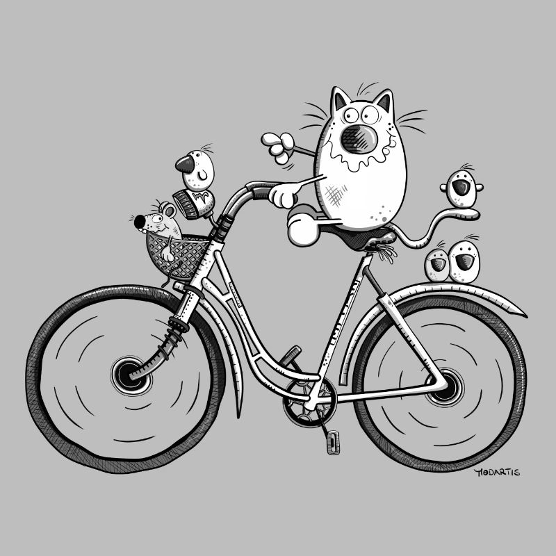 The cat is biking