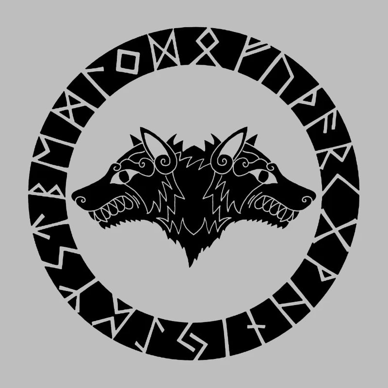 Two-headed black Viking wolf