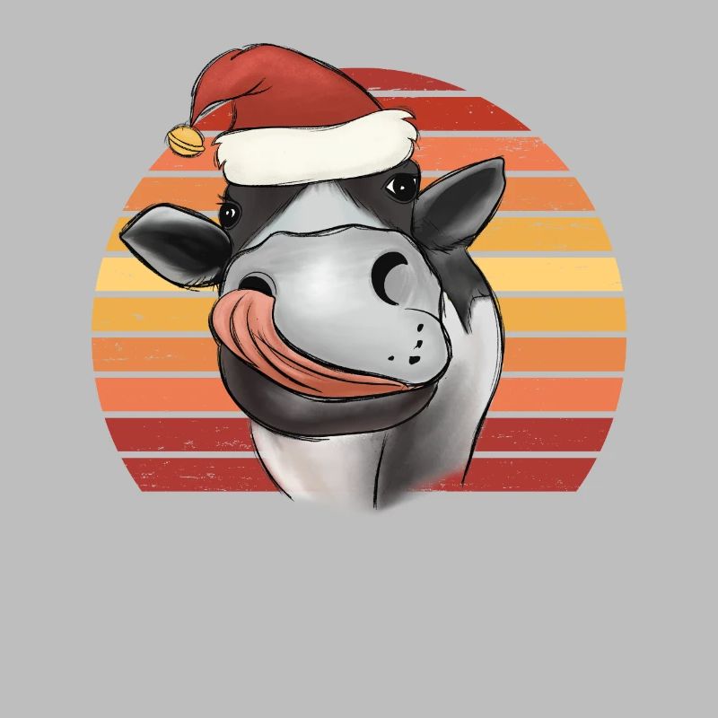 Vache de Noël avec chapeau de Noël rétro