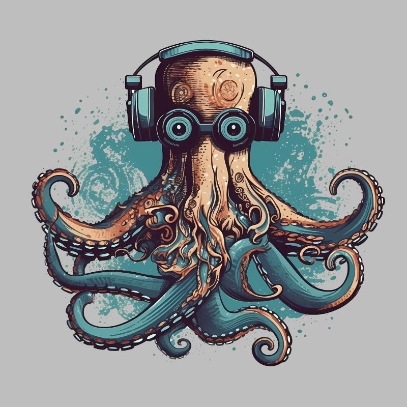 Cool pieuvre nerdy avec lunettes et écouteurs