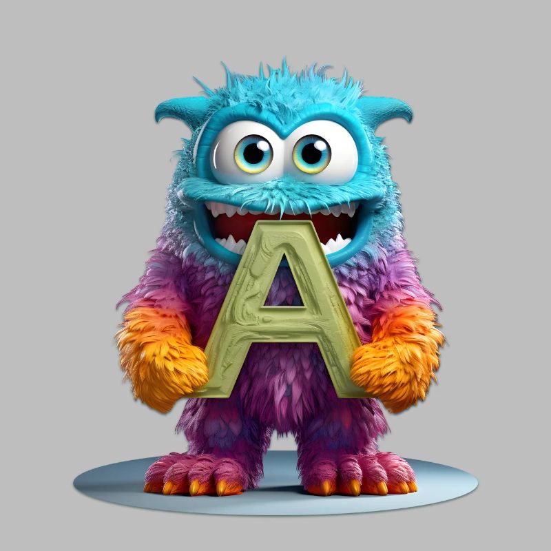 Multicolored monster with letter A