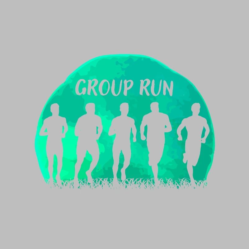 Course de groupe Course de groupe en équipe avec de l’herbe et de la lune