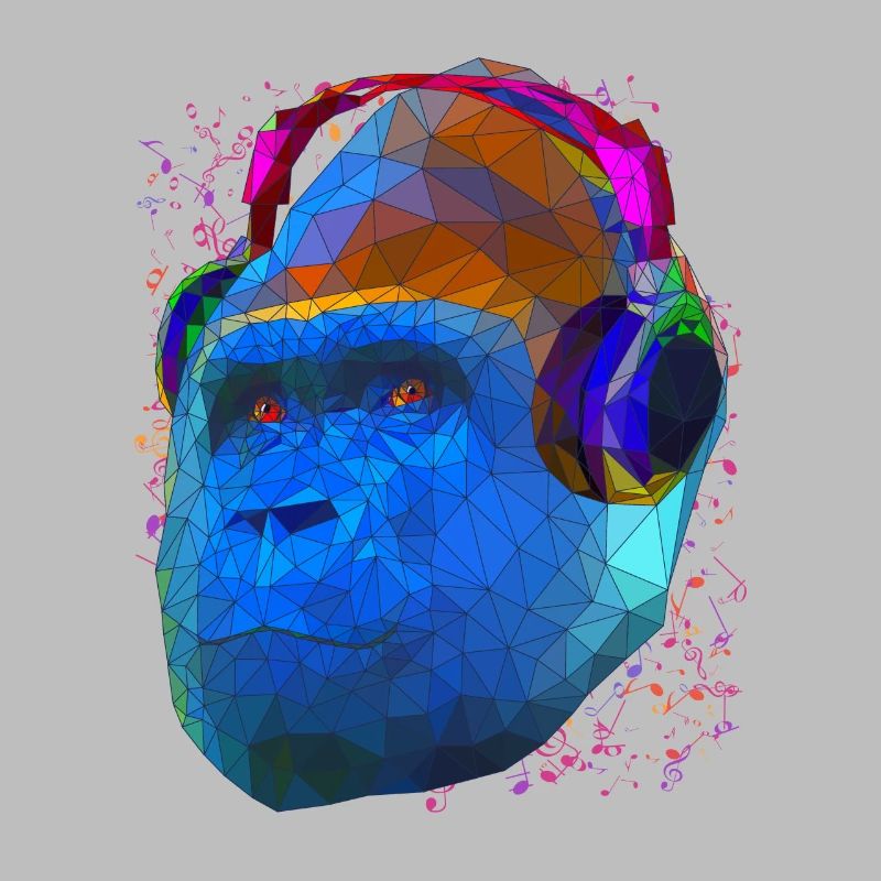 Gorilla mit Kopfhörern Low Poly Pop Art Kunst
