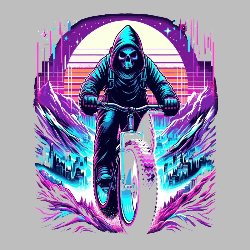 Skeleton Fatbiker Synthwave Retro Bicycle Rider