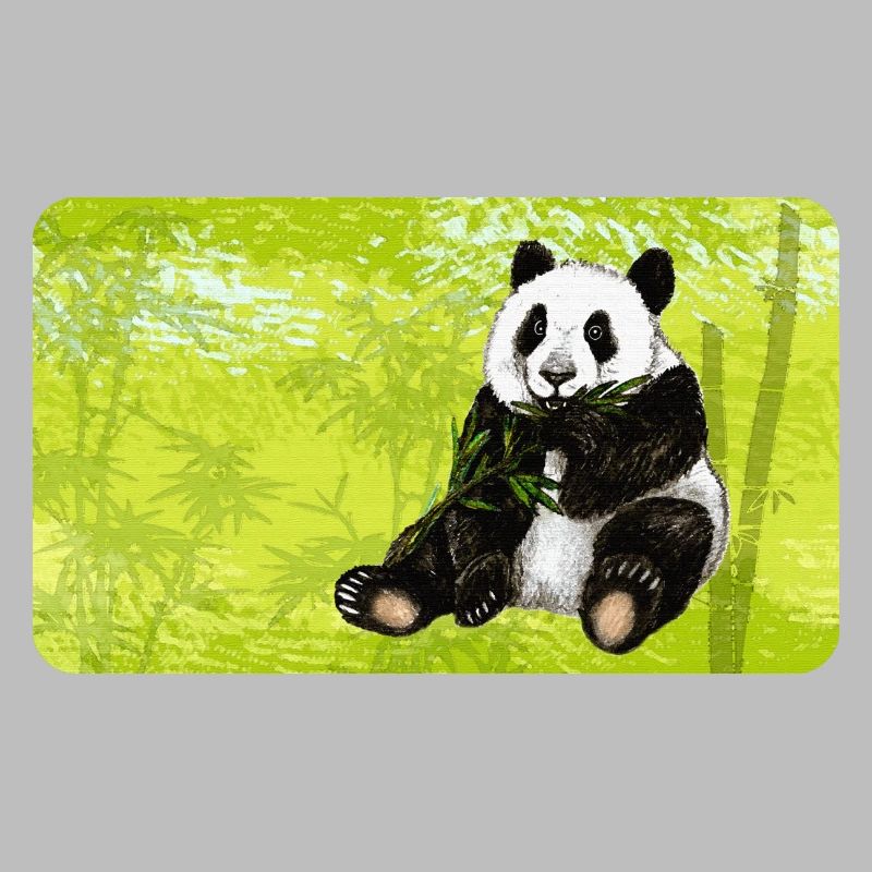 Cute panda bear with bamboo in bamboo forest