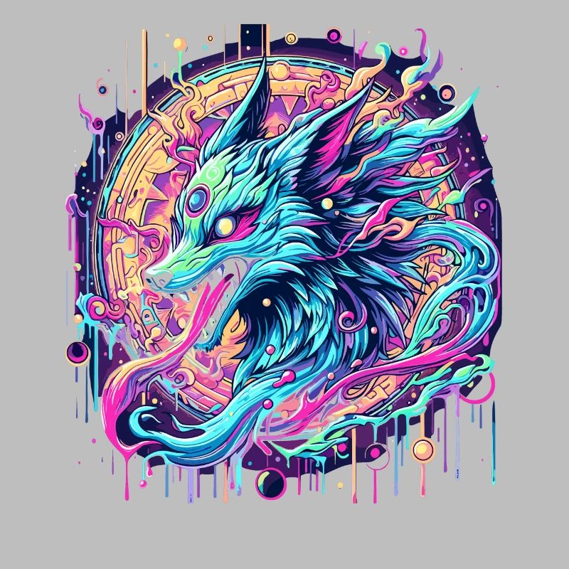 Tête de renard psychédélique Goa Art