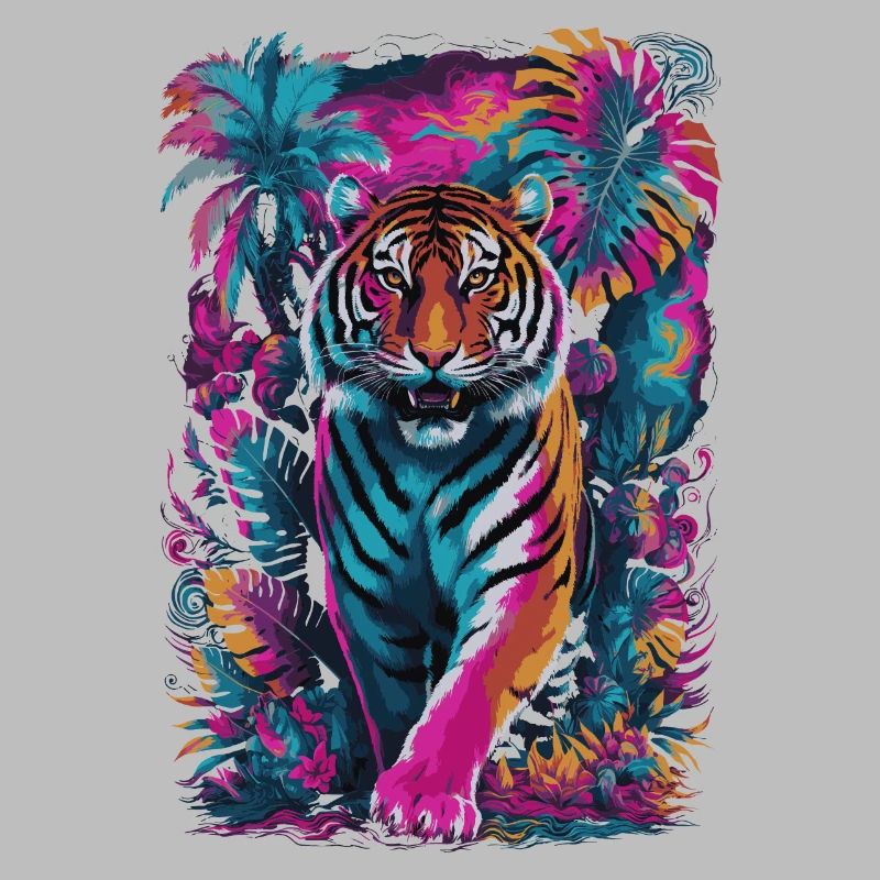 Psychedelischer Tiger im lebendigen Dschungel-Design