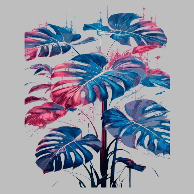 Retro Monstera Plant Neon Synthwave