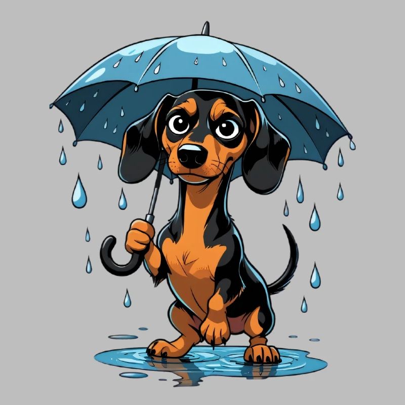 Teckel mignon avec parapluie