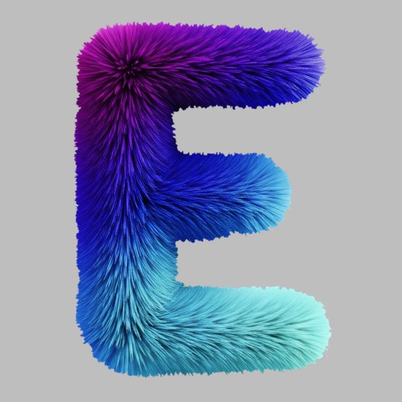 Effet fourrure lettre E | Dégradé violet bleu