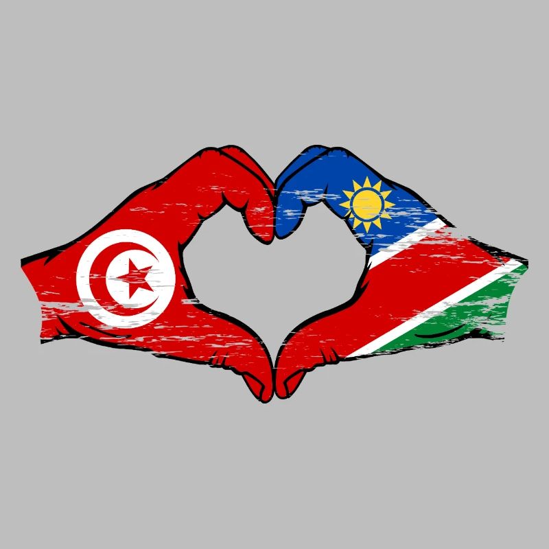 Tunisia Namibia Flag Hands Heart Shape Used