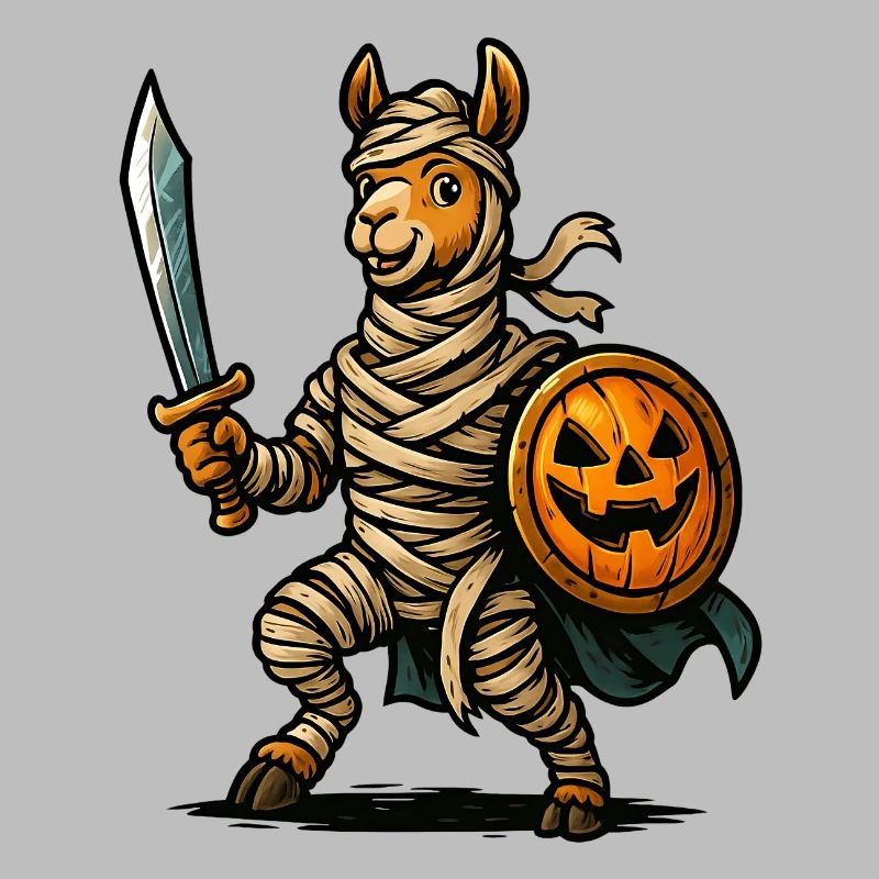 Lama chevalier effrayant avec signe de citrouille
