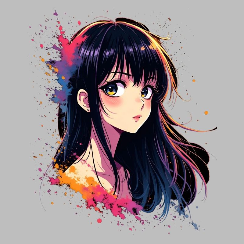 Fille d’anime avec explosion de couleurs