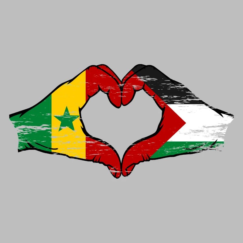 Sénégal Palestine Drapeau Mains Coeur Forme Utilisé