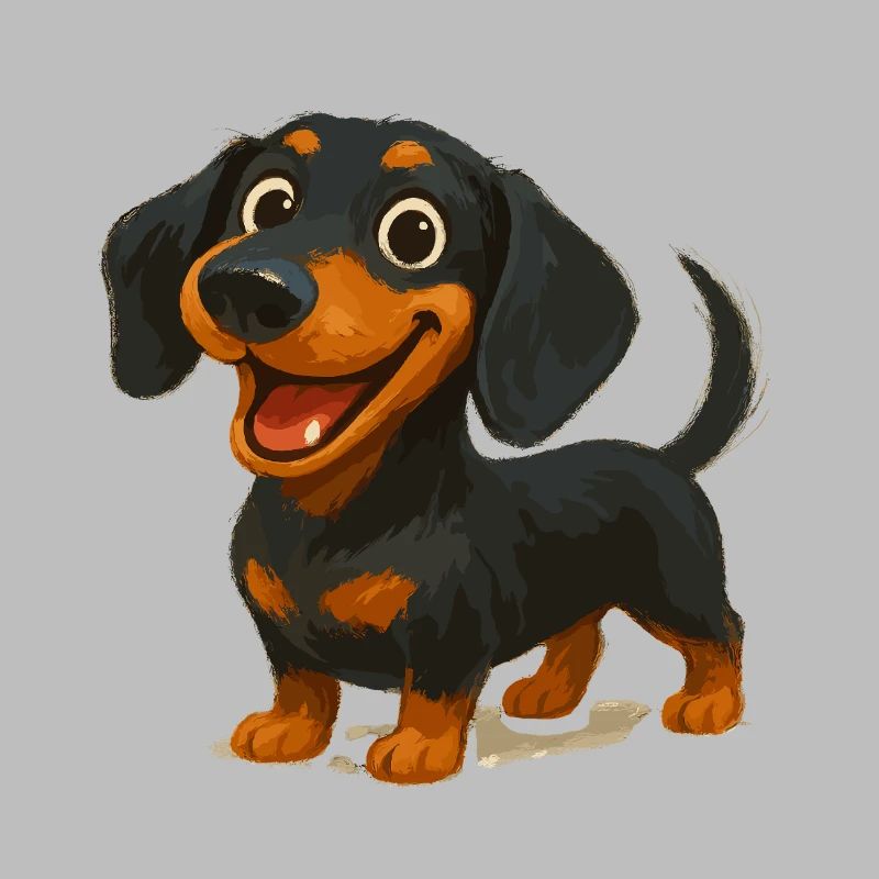 Teckel de dessin animé joyeux - Motif de chien mignon