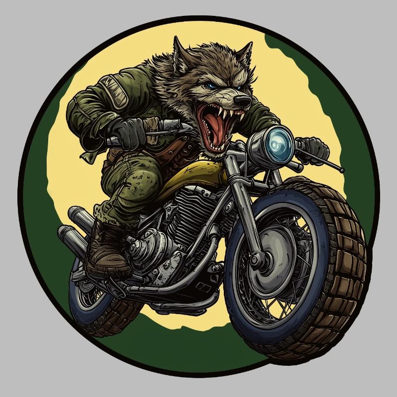 Werewolf biker under moonlight