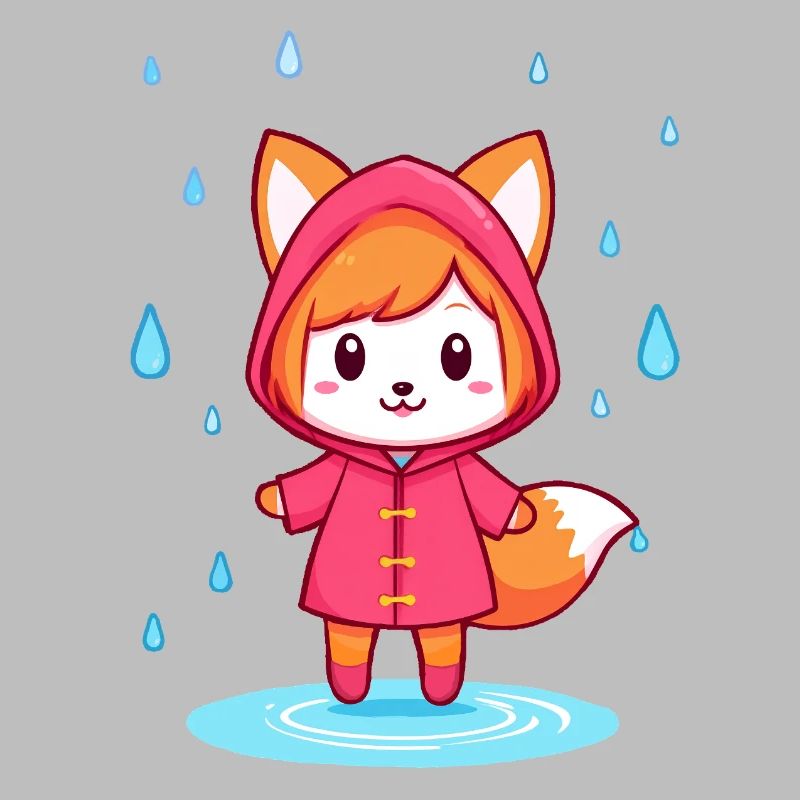 Petit renard chibi en imperméable