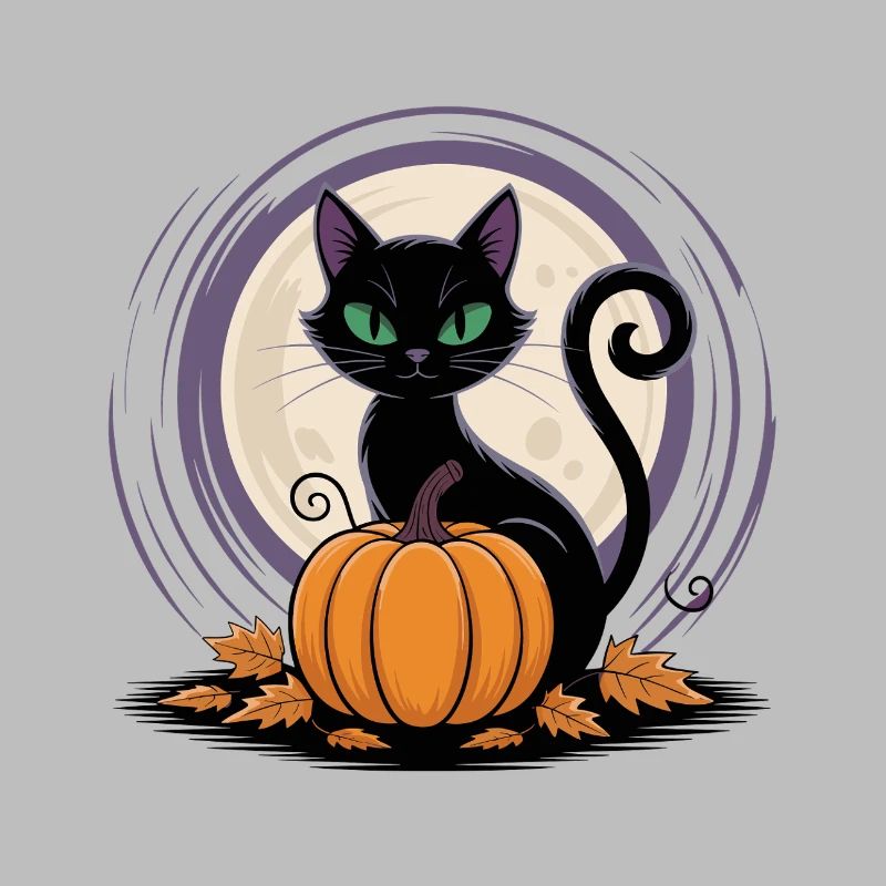 Chat au clair de lune avec citrouille