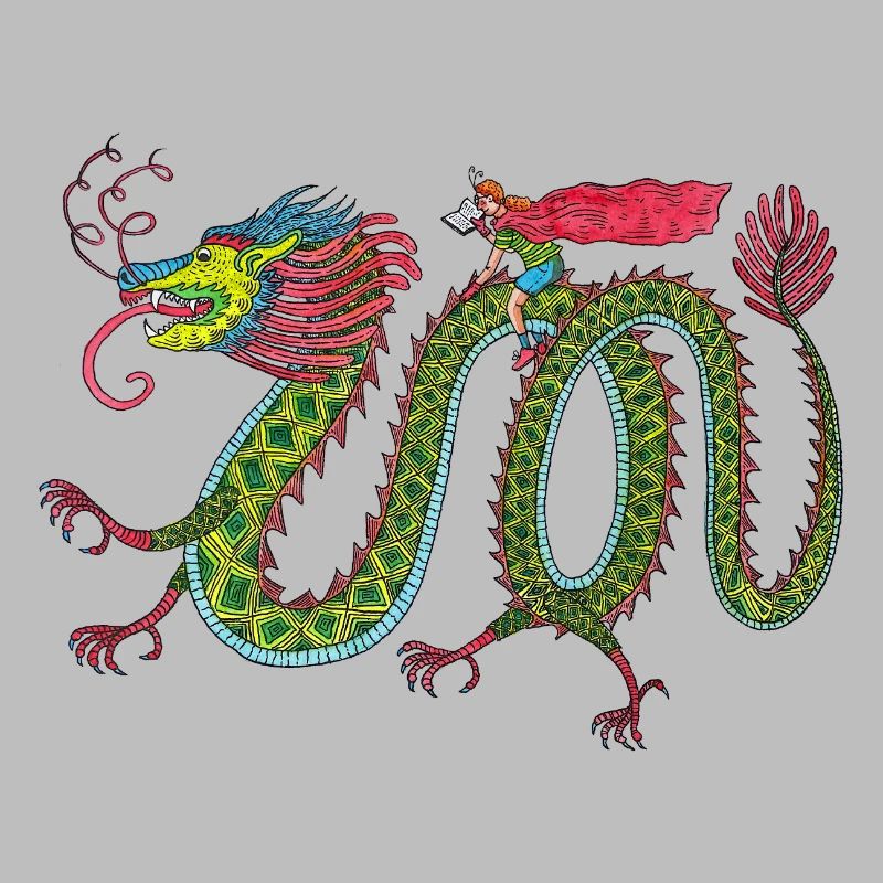Drache mit lesendem Reiter