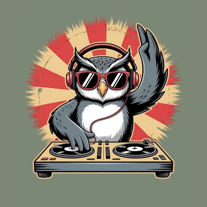 DJ Eule mit Turntables
