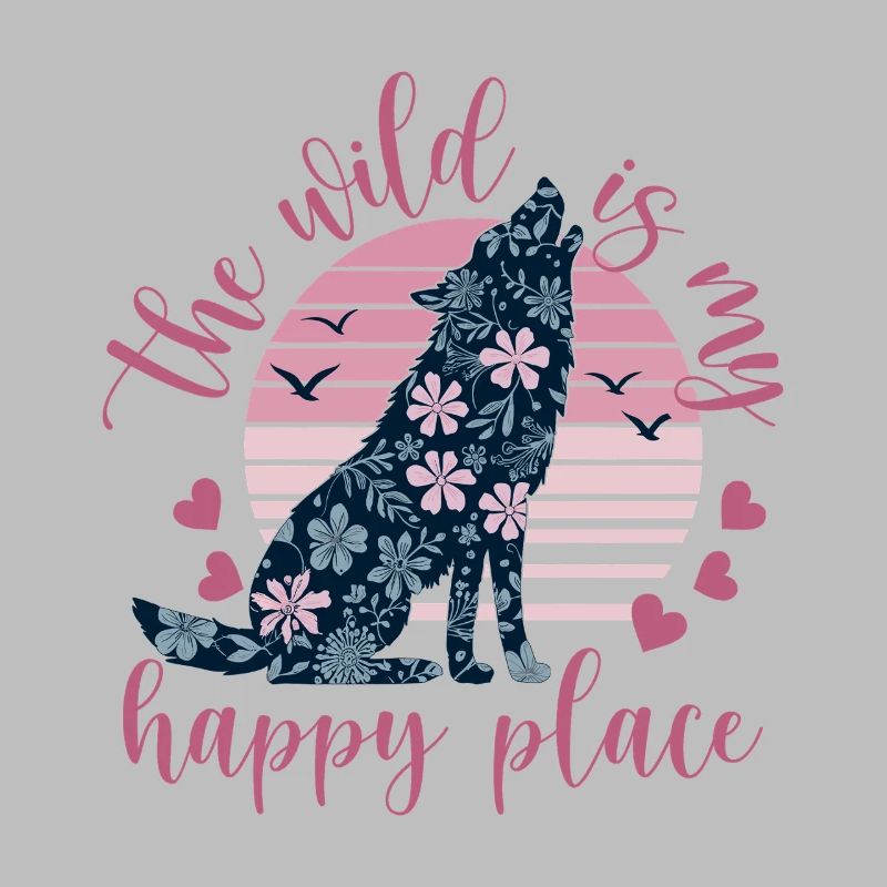 Wild wolf silhouette in flower pattern