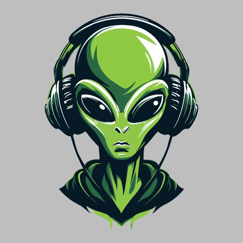 Alien avec casque – Design techno minimaliste