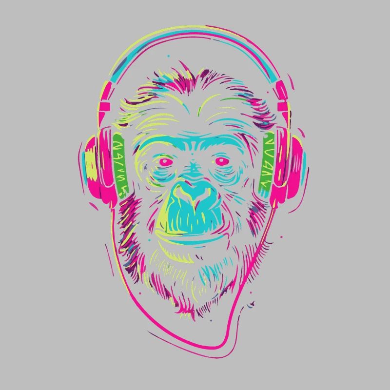 Neonaffe mit Kopfhörer