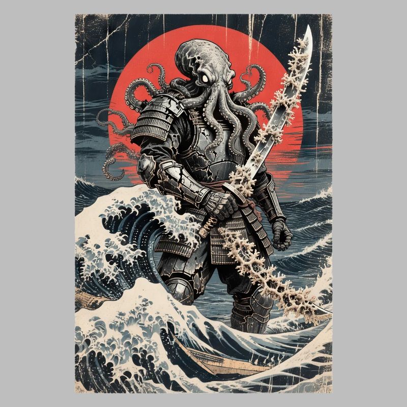 Samurai Octopus Tentacle Monster Japanese Ukiyo-e