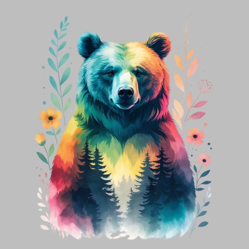 Ours arc-en-ciel dans la forêt