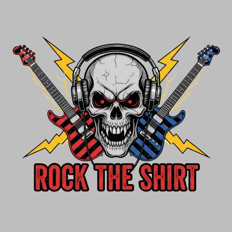 Tshirt Schädel Rock Gitarren Kopfhörer