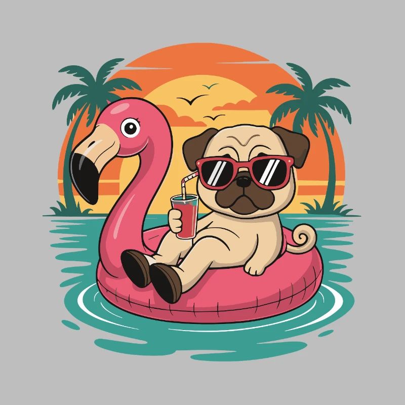 Lustiger Mops tropischer Sommerflamingo-Float