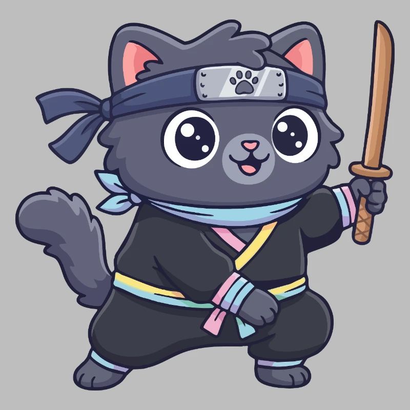 Ninja-Katze im Samurai-Outfit