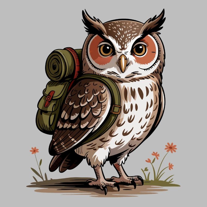 Owl hiker with backpack